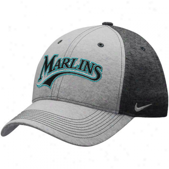 Nike Florida Maarlins Ash-charcoal Mlb Legac 91 Swoosh Flex Fit Hat