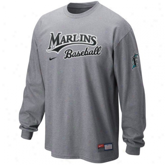 Nike Florida Marlins Ash Mlb Practice Long Sleeve T-sgirt