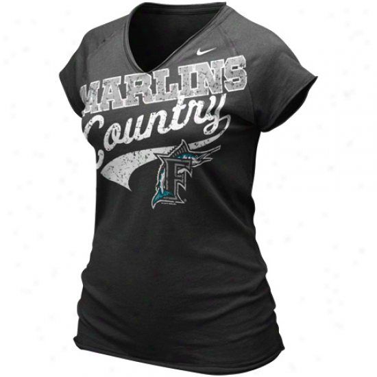 Nioe Florida Marlinw Ladies Black 2011 Bases Loaded V-neck T-shirt