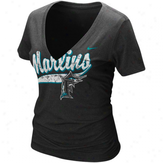 Nike Florida Marlins Ladies Black Relay V-neck Tri-blend T-shirt