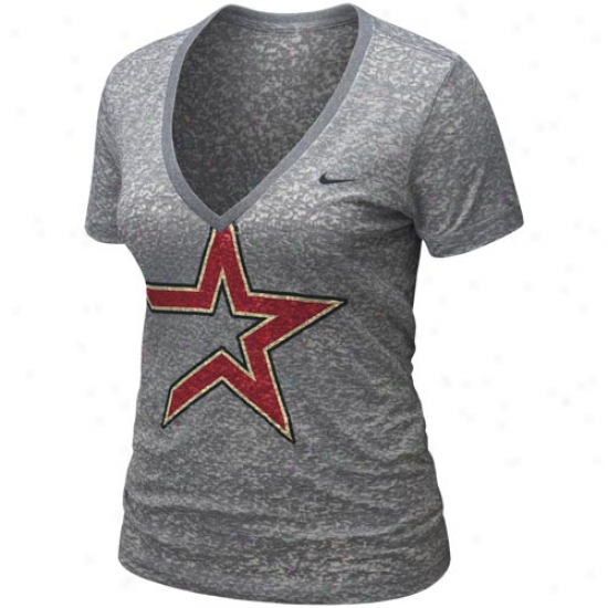 Nike Houston Astros Ladies Ash History Burnout Premium V-neck T-shirt
