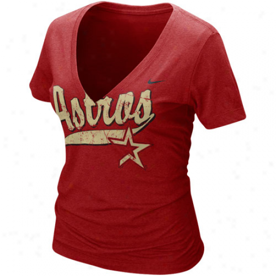 Nike Houston Astros Ladies Brick Red Relay V-neck Tri-blend T-shirt