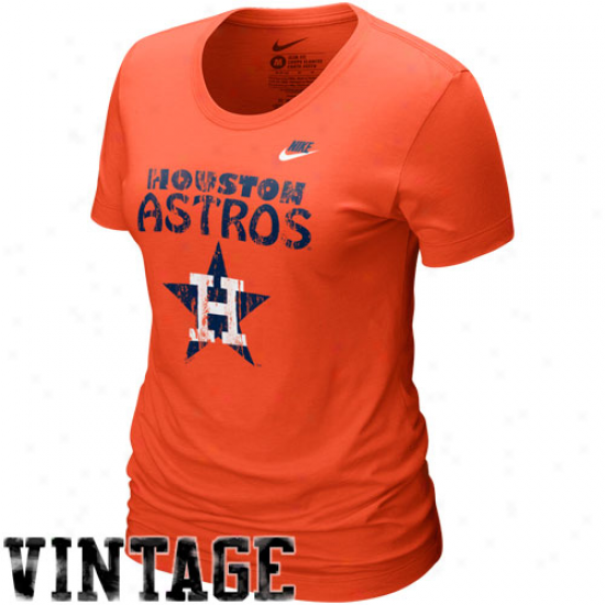 Nike Houston Astros Ladies Orange Dugout Logo Vintage Tri-blend T-shirt