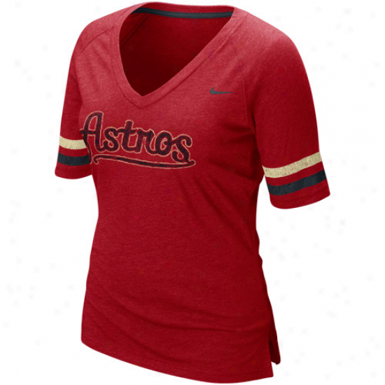 Nike Houston Astros Ladies Red 2011 Mlb Replica V-neck Premium T-shirt