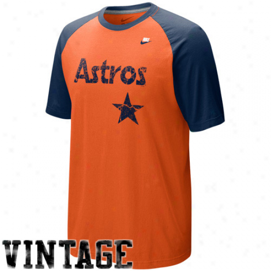 Nike Houston Astros Orange-navy Pedantic  Cooperstown Dugout Raglan Premium Tri-blend T-shirt