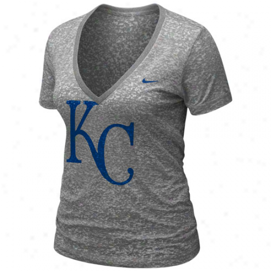 Nike Kansas City Royals Laadies Ash History Bunrout Premium V-neck T-shirt