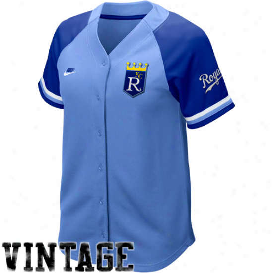 Nike Kansas City Royals Women's Light Blue-royal Blue Cooperstown Quick Pick Vintage Baseball Jersey