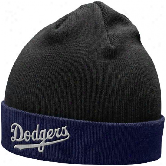 Nike L.a. Dodgers Black-royal Blue Roll Top Knit Beanie