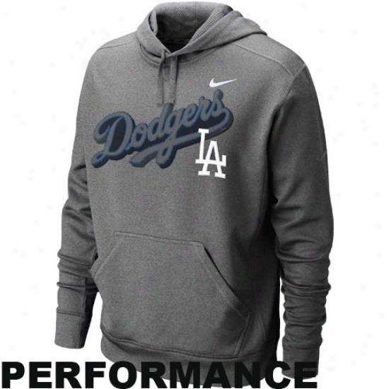 Nike L.a. Dodgers Charcoal Ko Performance Pullover Hoodie Sweatshirt
