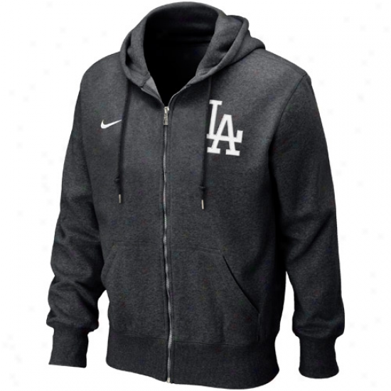 Nike L.a. Dodgers Heathered Black Seasonal Full Zip Hoodie Sweatshirt