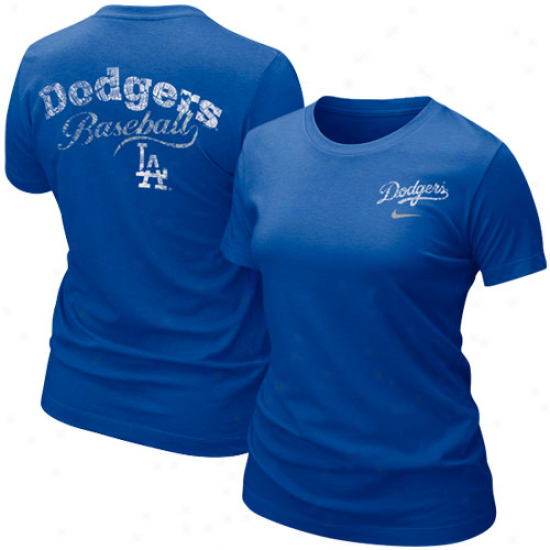 Nike L.a. Dodgers Ladies Blue Graphic Tri-blend T-shirt