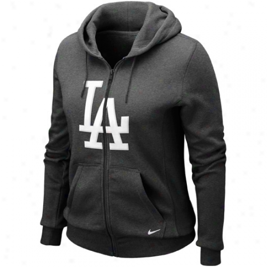 Nike L.a. Dodgers Ladies Charcoal Seasonal Shine Full Zip Hoodie Sweatshirt