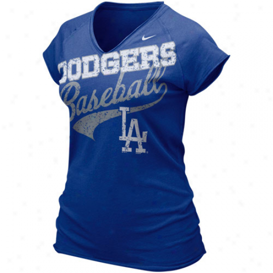 Nike L.a. Dodgers Ladie sRoyal Blue 2011 Bases Loaded V-neck T-shirt