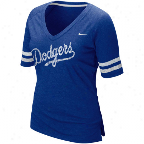 Nike .La. Dodgers Ladies Royak Blue 2011 Mlb Replica V-neck Premium T-shirt