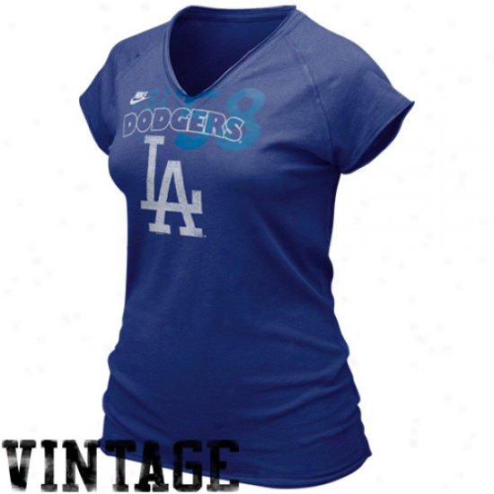 Nike L.a. Dodgers Ladies Royal Blue Cooperstown Magic # Three-quarterS leeve Raglan Vintage T-shirt