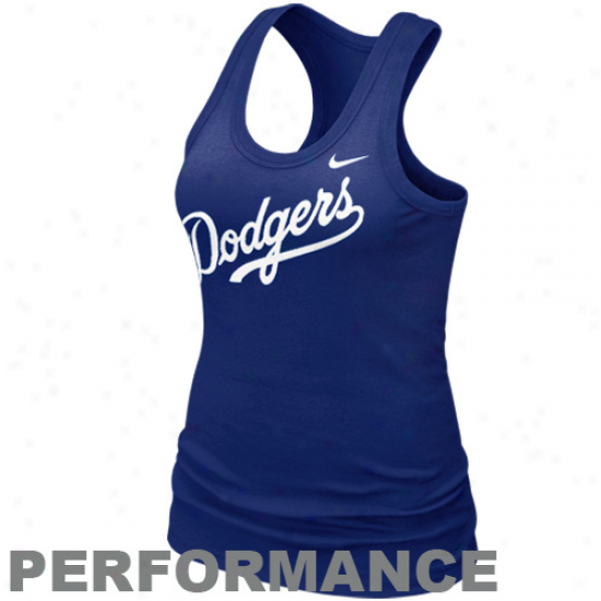 Nike L.a. Dodgers Ladies Royal Blue Dri-fit Cotton Racerback Performance Tank Top