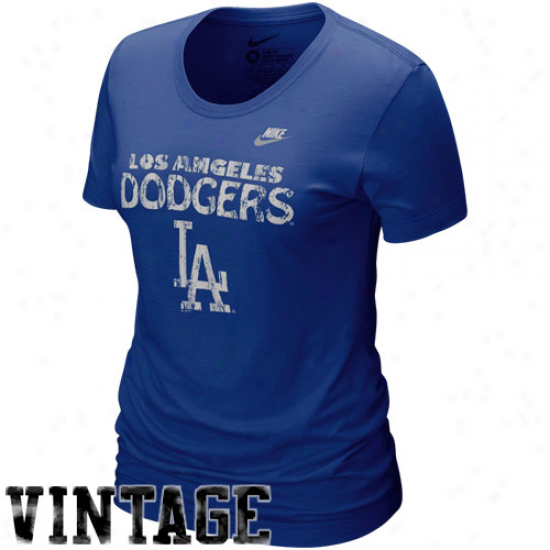 Nike L.a. Dodgers Ladies Royal Blue Dugout Logo Vintage Tri-blend T-shirt