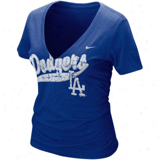 Nike L.a. Dodgers Ladies Roya lBlue Relay V-neck Tri-blend T-shirt
