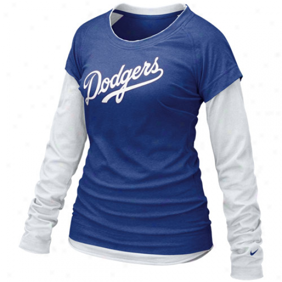 Nike L.a. Dodgers Ladies Royal Blue Who's My Team Double-layered Long Sleeve T-shirt