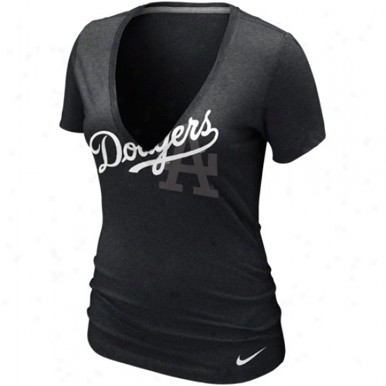 Nike L.a. Dodgers Ladies Stand Out Tri-blend DeepV -neck T-shirt - Charcoal