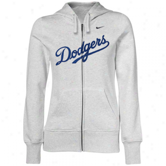 Nike L.a. Dosgers Ladies White Heather Into Seams Full Zip Hoody Sweatshirt