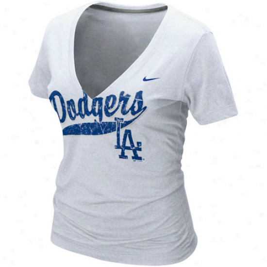 Nike L.a. Dodgers Ladies White Relay V-neck Tri-blend T-xhirt