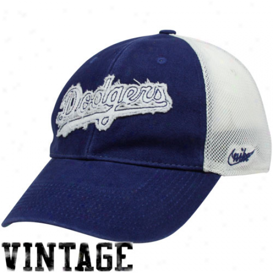 Nike L.a. Dodgers Navy Blue-white Cooperstown Legacy 91 Vintage Mesh Back Flex Fit Hat