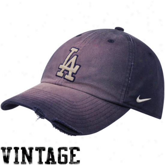 Nike L.a. Dodgeds Magnificent Blue Applique Logo Heritage 86 Faded Adjustable Vinfage Hat