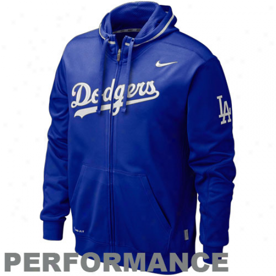 Nike L.a. Dodgers Royal Blue Ko Performance Full Zip Hoodie Sweatshirt