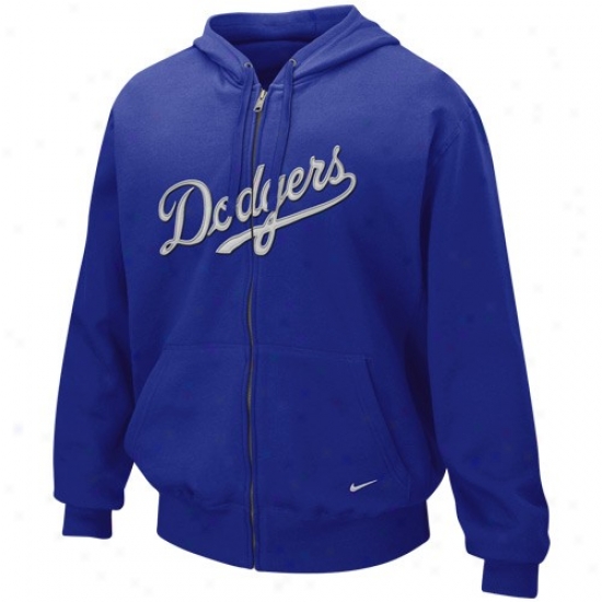 Nike L.a. Dodgers Royal Blue Equipment Twill Full Zip Hoody Sweatshirt