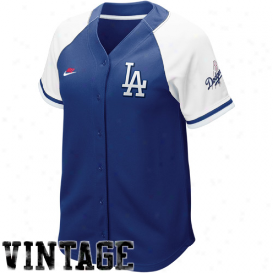 Nike L.a. Dodgers Wpmen's Royal Blue-white Cooperstown Quick Pick Vintage Baseball Jersey