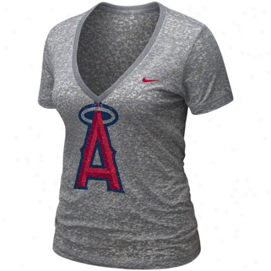 Nike Los Angeles Angels Of Anaheim Ladies Ahs Hiistory Burnout Premium V-neck T-shirt