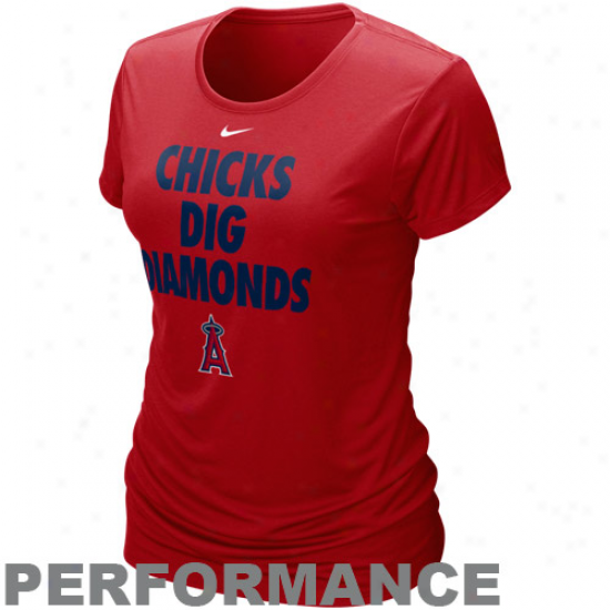 Nike Los Angeles Angels Of Anaheim Ladies Chicks Excavate Diamonds Red Performance T-shirt