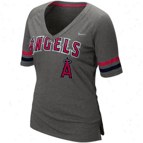 Nike Los Angeles Angels Of Anaheim Ladies Home Run Fan Premium V-neck T-shirt - Charcoal