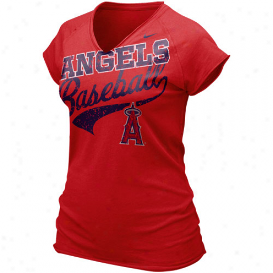 Nike Los Angeles Angels Of Anaheim Ladies Red Relay V-neck Tri-blend T-shirt