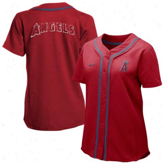 Nike Los Angeles Angels Of Anaheim Ladies Red Batter Up Full Button Jersey