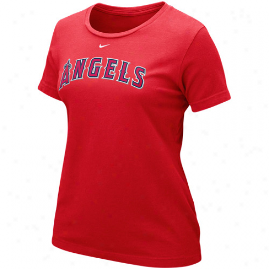 Nike Los Angeles Angels Of Anaheim Ladies Wordmark T-shirt - Red