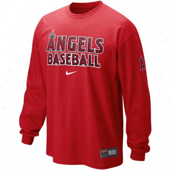 Nike Los Angeles Angels Of Anaheim Red Mlb Practice Long Sleeve T-shirt