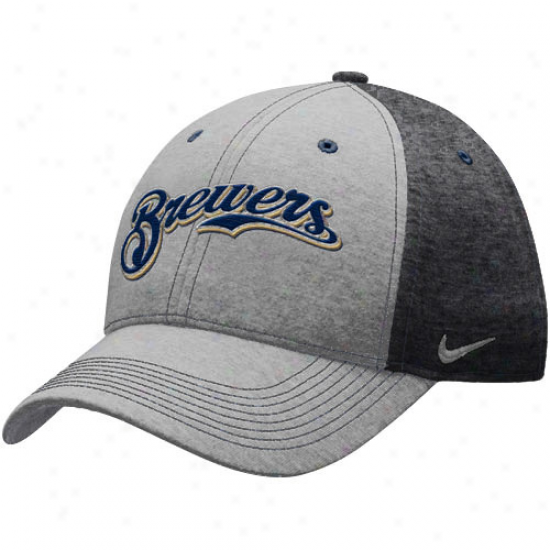 Nike Milwaukee Brewers Ash-charcoal Mlb Legacy 91 Swoos Flex Fit Hat