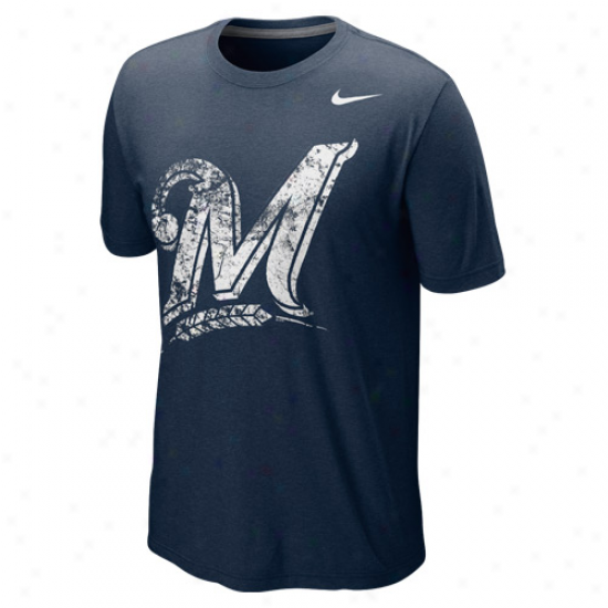 Nike Milwaukee Brewers Blended Graphic Tri-blend T-shirt - Navy Blue