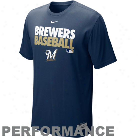 Nike Milwaukee Brewers Graphic Dri-fit Performance T-shirt - Navy Blue-