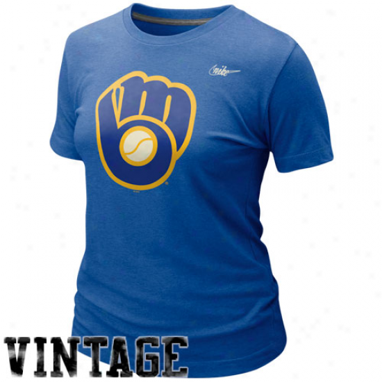 Nike Milwaukee Brewers Ladies Blended Graphic Tri-blend T-shirt - Royal Blue -