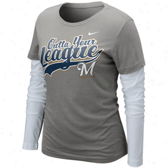 Nike Milwaukee Brewers Ladies Unite Double Layer Longg Sleeve T-shirt - Charcoal-white