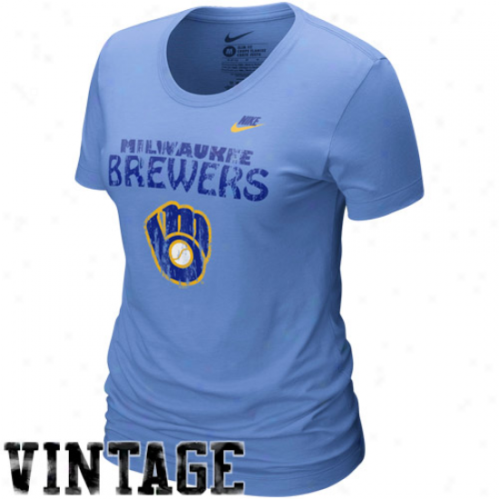 Nike Milwaukee Brewers Ladies Light Blue Dugout Logo Vintage Tri-bledn T-shirt