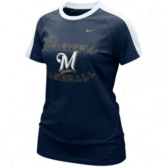 Nike Milwaukee Brewers Ladies Navy Blue Center Field T-shirt