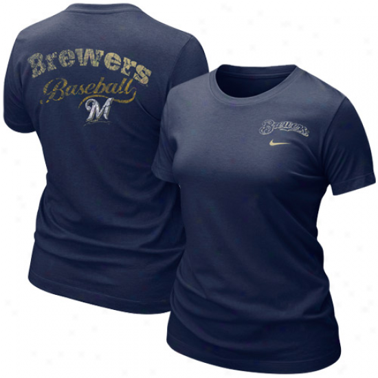 Nike Milwaukee Brewers Ladies Navy Blue Vivid Tri-blend T-shirt