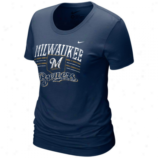 Nike Milwaukee Brewers Ladies Navy Blue Home Field Tri-blend T-shirr