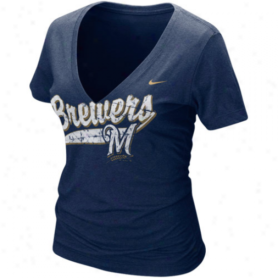 Nike Milwaukee Brewers Ladies Navy Blue Relay V-neck Tri-blend T-shirt