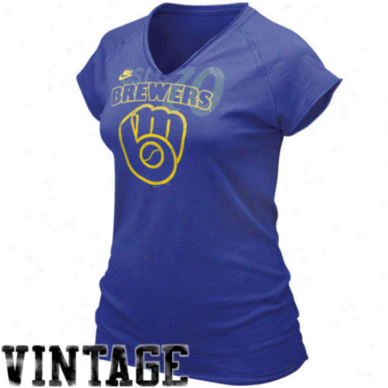 Nike Milwaukee Brewers Ladies Royal Livid Cooperstown Bases Loaded V-neck T-shirt