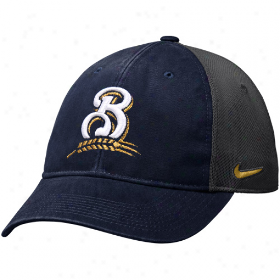 Nike Milwaukee Brewers Legacy 91 Swoosh Flex Fir Hat - Navy Blue